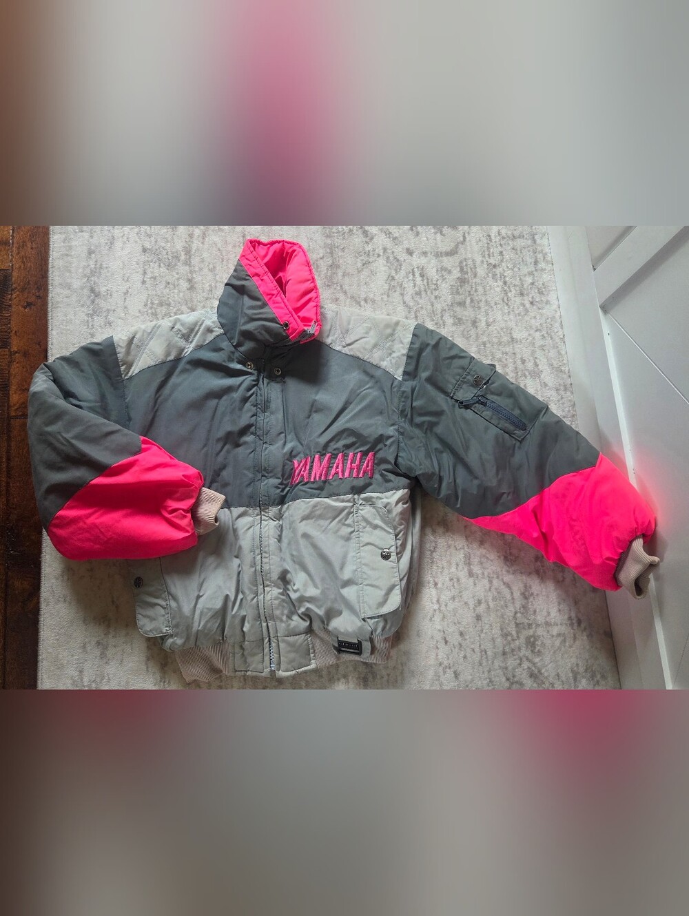 Yamaha Snowmobile Jacket Coat 80's Hot Pink & Grey Women's Sz Small Regular